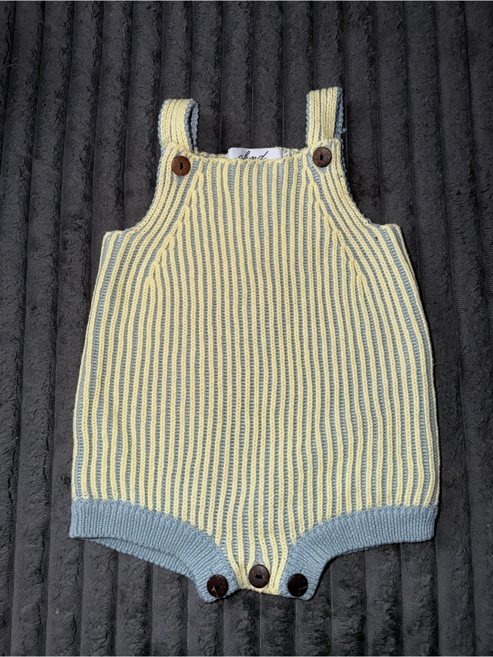 Yellow & Light Blue Striped Knit One-Piece Romper